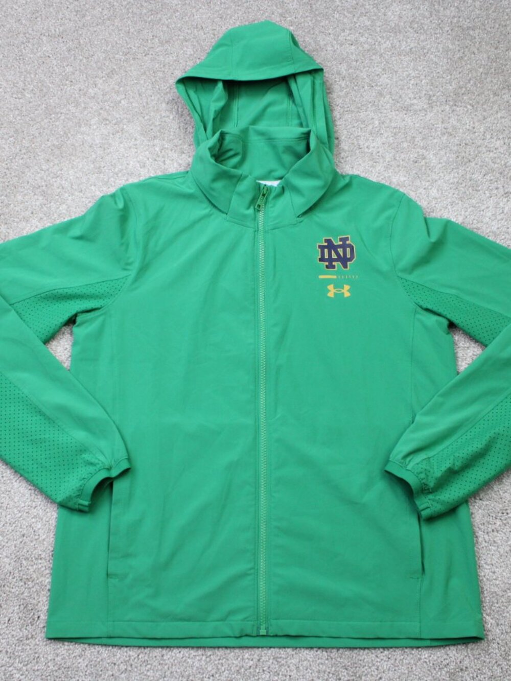 Notre Dame Jacket Womens Medium Green UA Under Armour Full Zip Hooded Coat